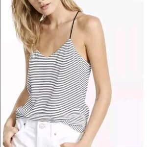 Express Black White Stripe Lace Racerback Cami Dressy Tank Top Size Small